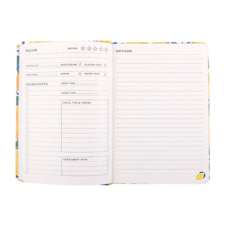 Italian Lemon Print A5 Recipe Journal